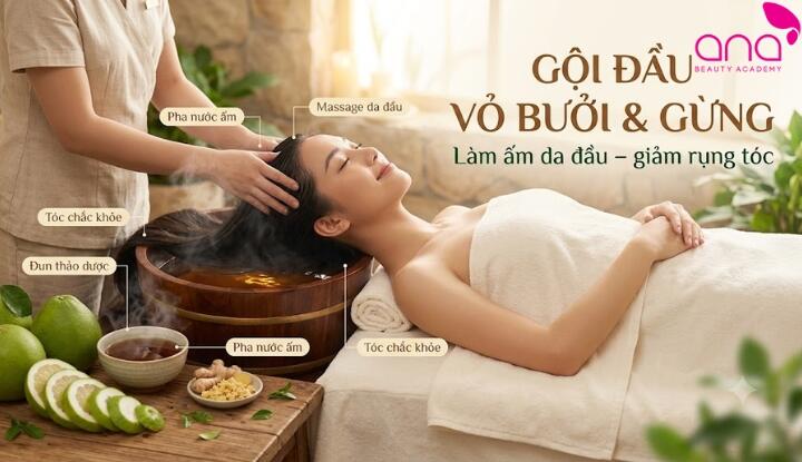 Gội đầu với vỏ bưởi và gừng hỗ trợ làm ấm da đầu