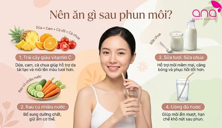 Nên ăn gì sau phun môi để môi lên màu đẹp?