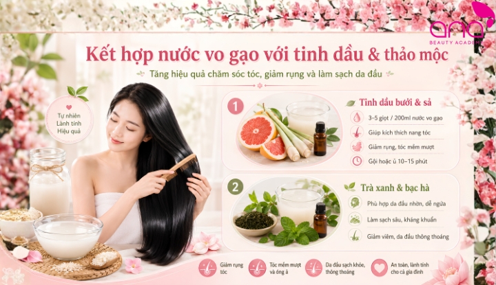 Kết hợp nước vo gạo với tinh dầu và thảo mộc