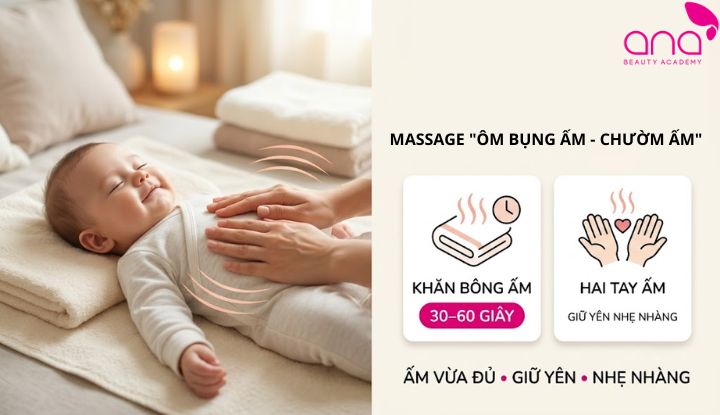 Hơi ấm nhẹ giúp cơ bụng thư giãn, tạo sự thoải mái cho trẻ