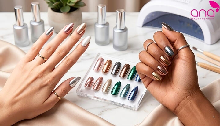 Nail tráng gương cho da ngăm tôn tay