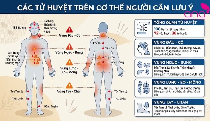 Các tử huyệt trên cơ thể người cần lưu ý