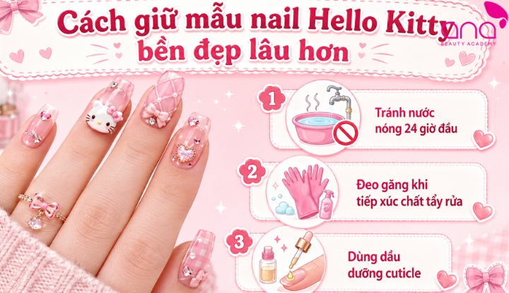 cách giữ mẫu nail Hello Kitty bền
