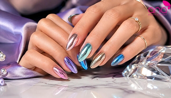 Nail tráng gương phối nhiều màu sắc
