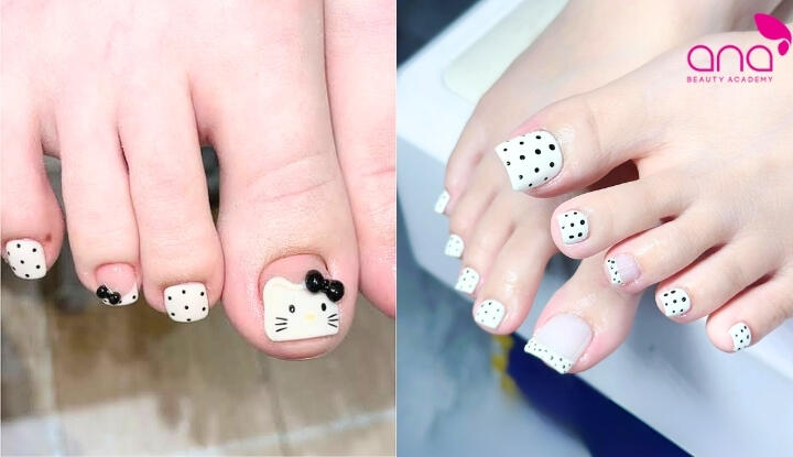 Mẫu nail chân họa tiết chấm bi