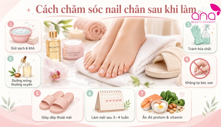 Cách chăm sóc nail chân sau khi làm