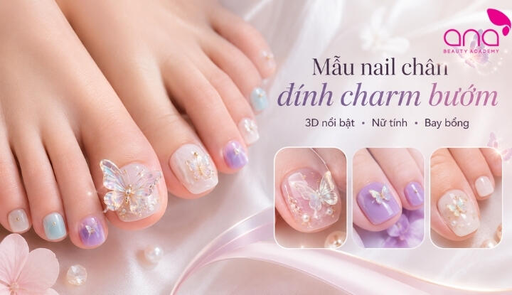 Mẫu nail chân đính charm bướm