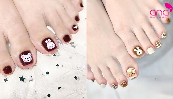 Mẫu nail chân đính charm con vật