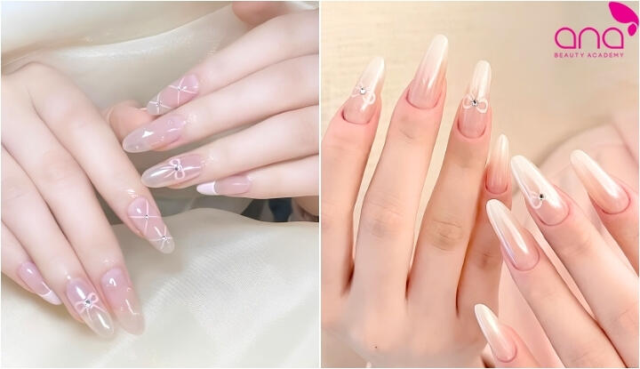 Nail tráng gương họa tiết nơ đáng yêu