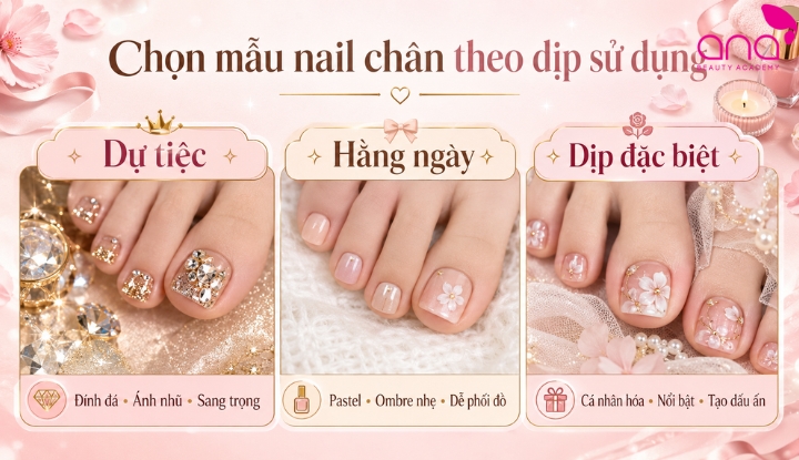 Chọn mẫu nail chân theo dịp sử dụng