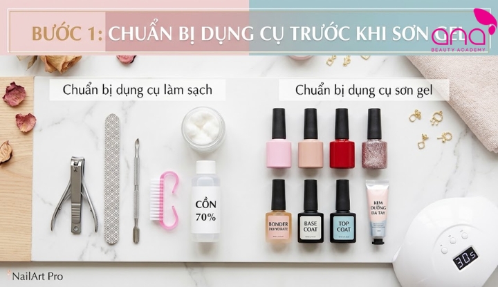 Chuẩn bị dụng cụ trước khi sơn gel