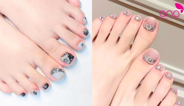 Mẫu nail chân đính đá nhỏ tinh tế