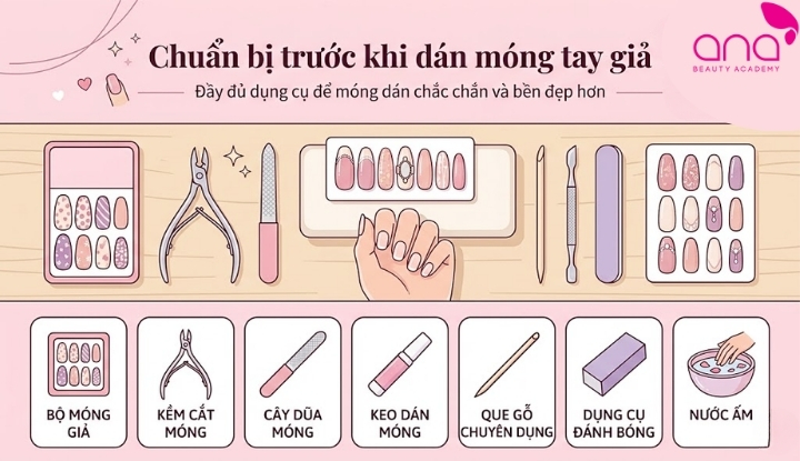 Chuẩn bị trước khi dán móng tay giả