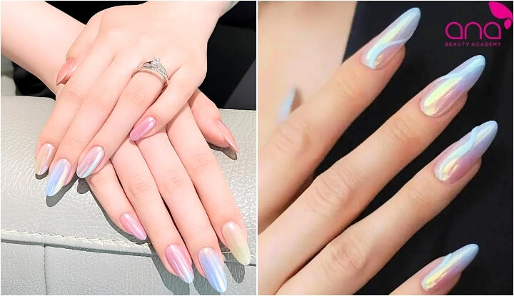 Mẫu nail tráng gương cầu vồng bắt mắt