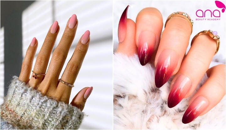 Nail ombre dáng nhọn tròn