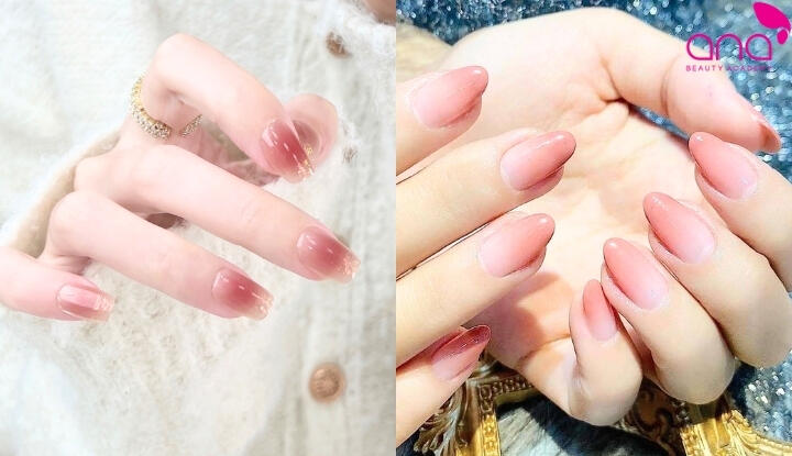 Mẫu nail màu hồng ombre mềm mại