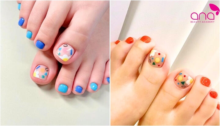 Mẫu nail chân họa tiết hình khối