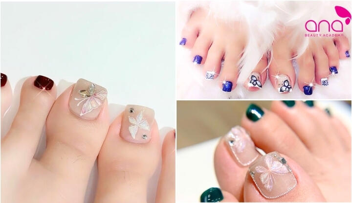 Mẫu nail chân họa tiết bướm