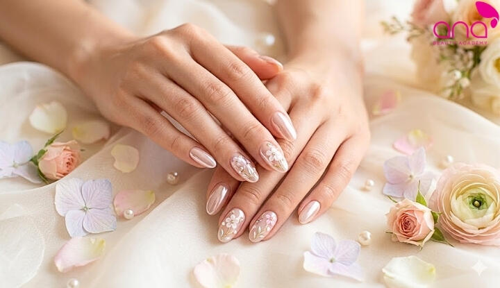 Nail tráng gương họa tiết hoa mềm mại