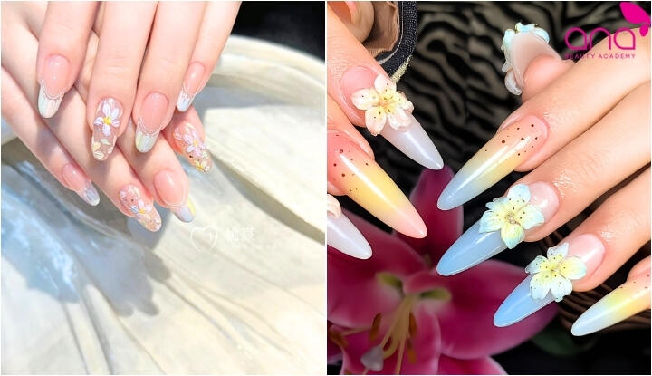 Móng họa tiết hoa mềm mại