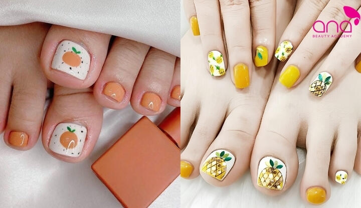 Mẫu nail chân họa tiết trái cây
