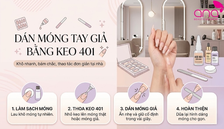 Dán móng tay giả bằng keo 401