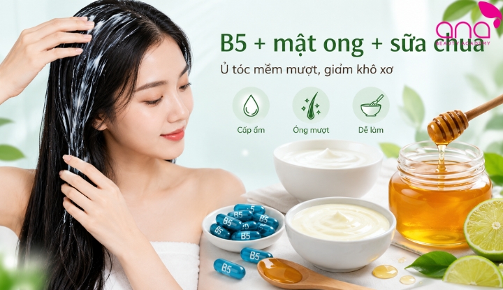 Ủ tóc bằng vitamin B5 kết hợp mật ong và sữa chua