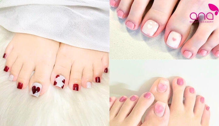 Mẫu nail chân họa tiết trái tim