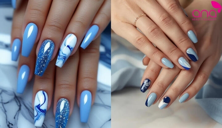 Mẫu nail màu xanh