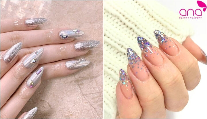 Nail tráng gương phủ kim tuyến lấp lánh