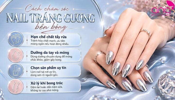 Cách chăm sóc nail tráng gương bền bóng