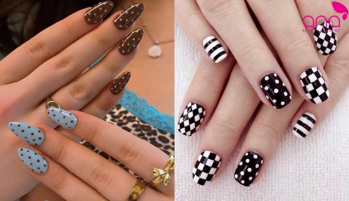 Nail caro chấm bi kẻ sọc