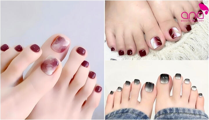 Mẫu nail chân ombre loang màu thời thượng
