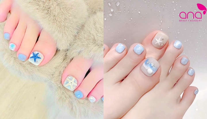 Mẫu nail chân đi biển tươi sáng