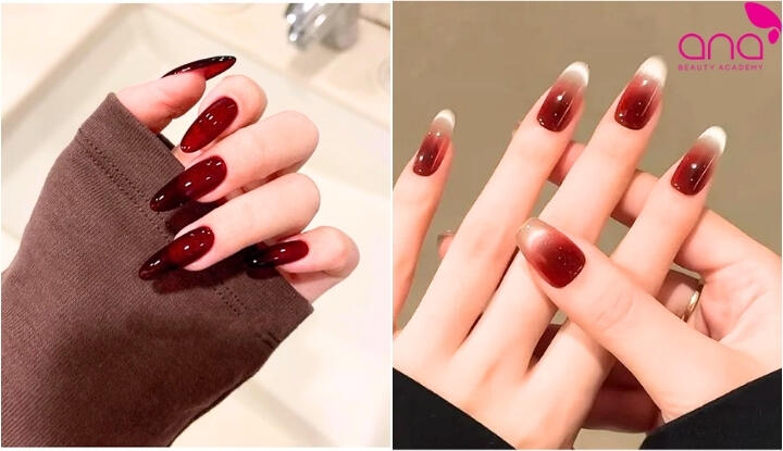 Các mẫu nail móng nhọn tròn theo màu sắc