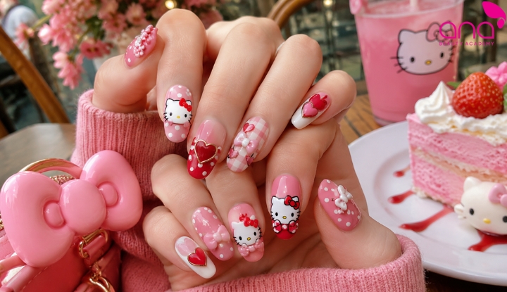 nail Hello Kitty đi chơi cuối tuần