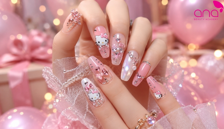 nail Hello Kitty đính đá