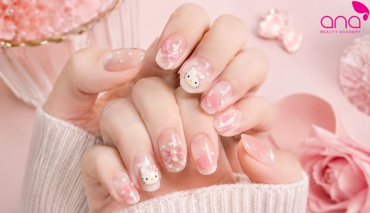 nail Hello Kitty phong cách Hàn Quốc