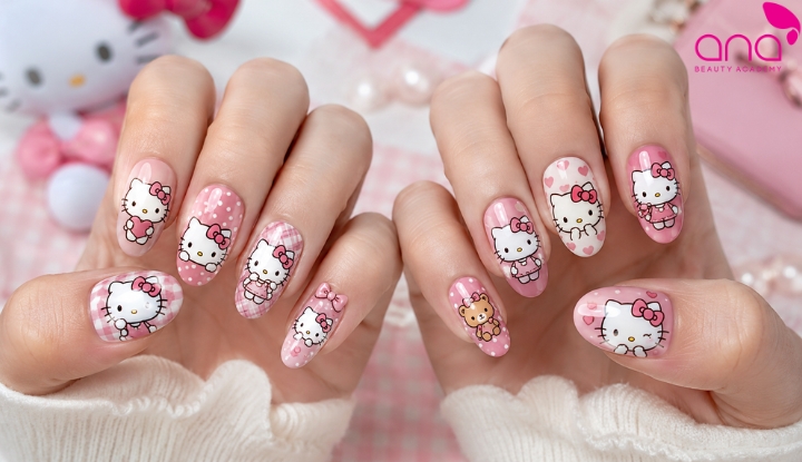 mẫu nail Hello Kitty vẽ tay