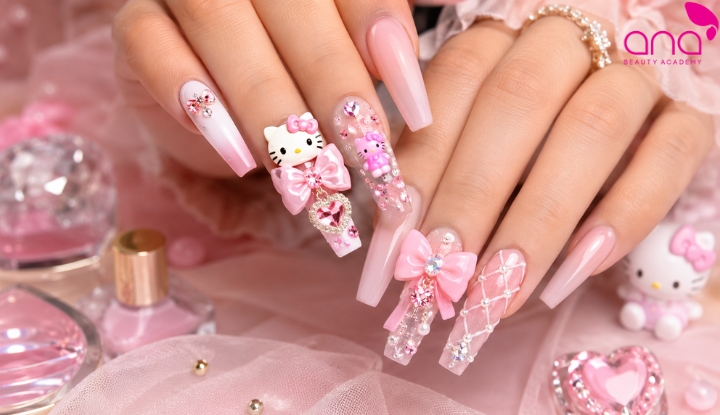 nail Hello Kitty cho móng dài