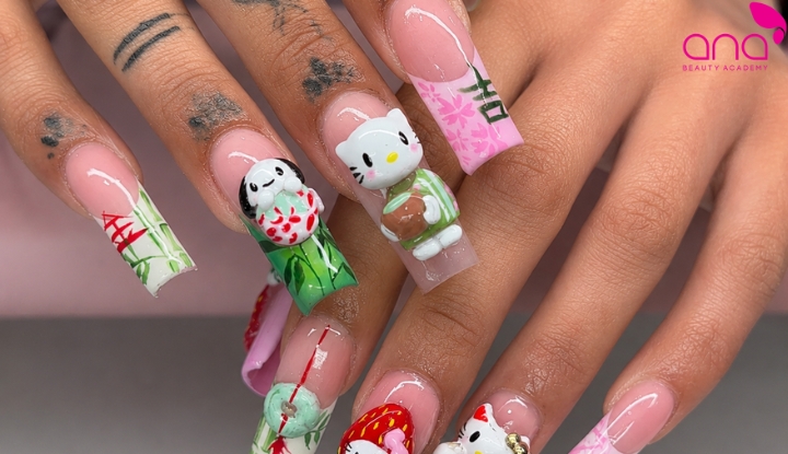 mẫu nail Hello Kitty style Nhật Bản