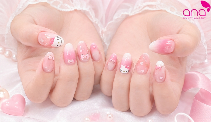 nail Hello Kitty ombre