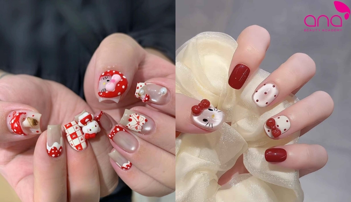 Hello Kittynail Hello Kitty trắng đỏ 