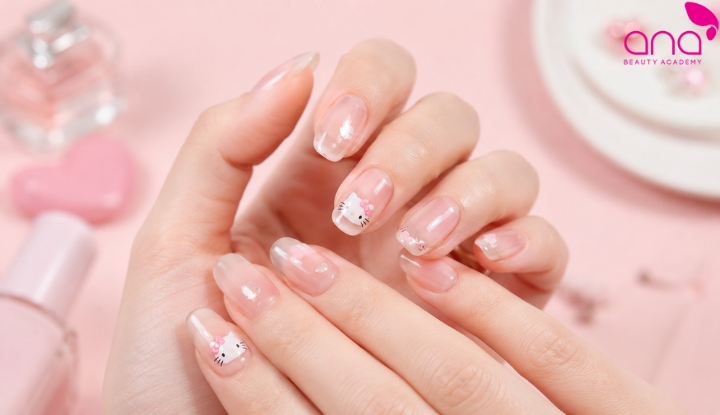 nail Hello Kitty trong suốt