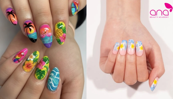 Nail hoa lá nhiệt đới