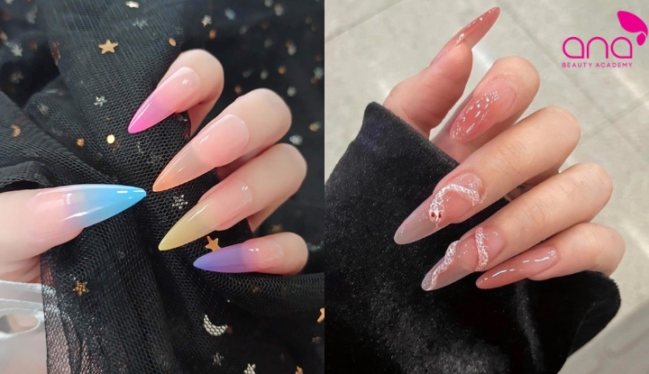 Móng nhọn hợp với các mẫu ombre cá tính, sắc sảo