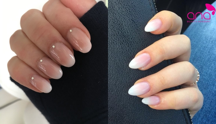 Móng oval làm hiệu ứng chuyển màu ombre thêm mềm mại