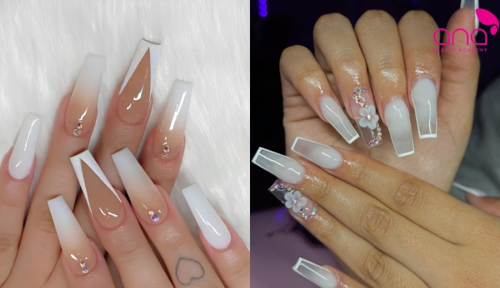 Nail ombre trắng tinh khôi