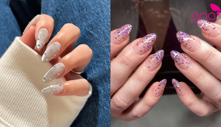 Mẫu nail mùa hè phủ nhũ