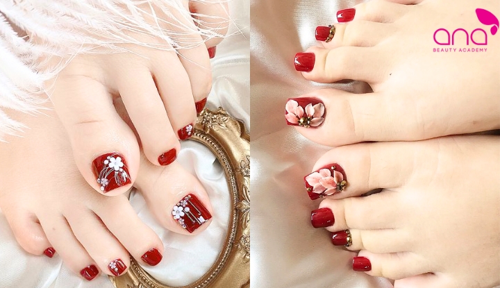 Mẫu nail chân Tết rực rỡ